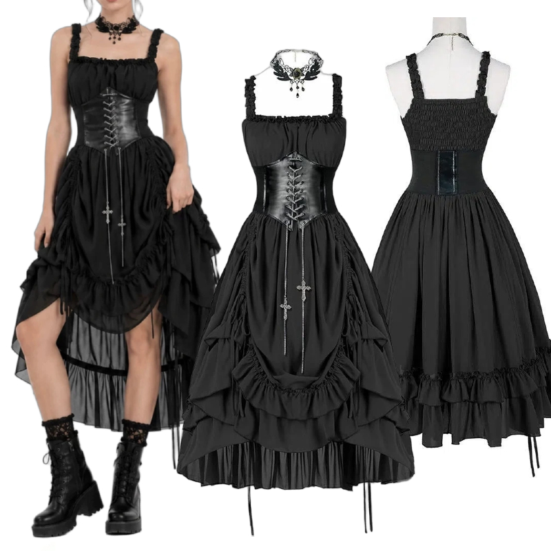 Vintage Fashion Dresses - Женское готическое платье-корсет, черное, в стиле